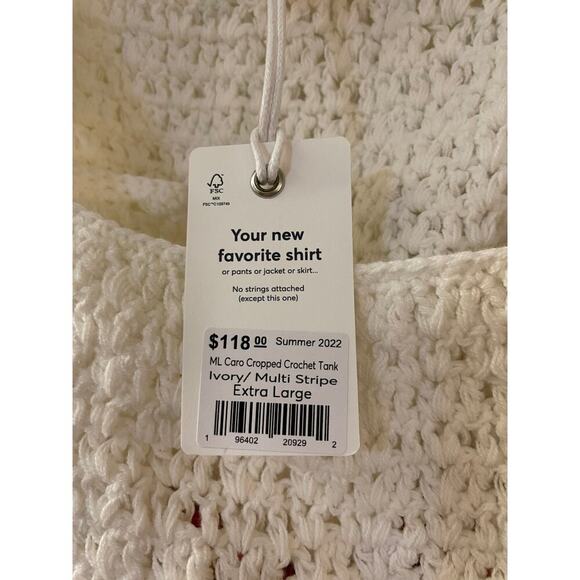 NWT Marine Layer Caro Cropper Crochet Tank Ivory Stripe Rainbow size XL - Picture 7 of 8